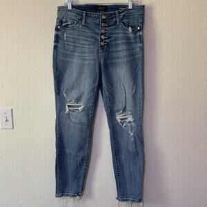 Judy Blue Jeans Womens 9/29 Boyfriend Fit‎ Distressed High Rise Button Fly 28"L